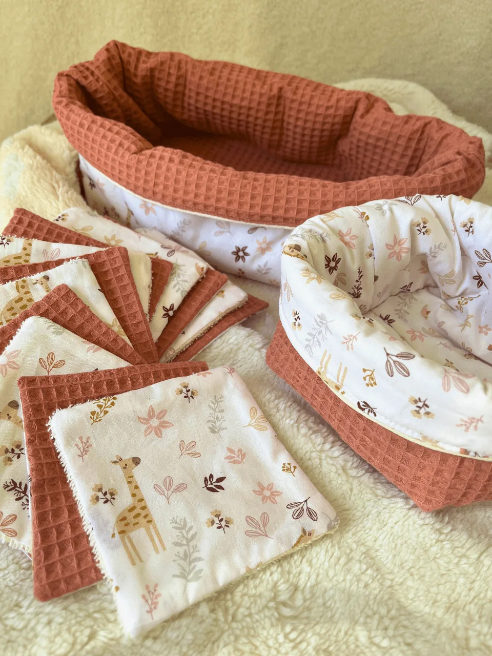 Paniers et leurs lingettes lavages en coton Bio