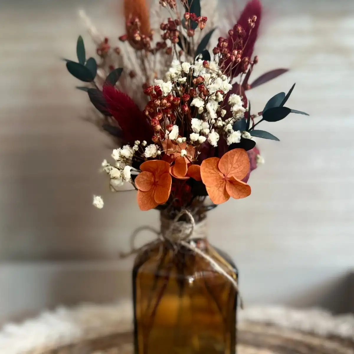 Mini Bouquet de Fleurs Séchées "Douceur Champêtre" dans Vase Géométrique