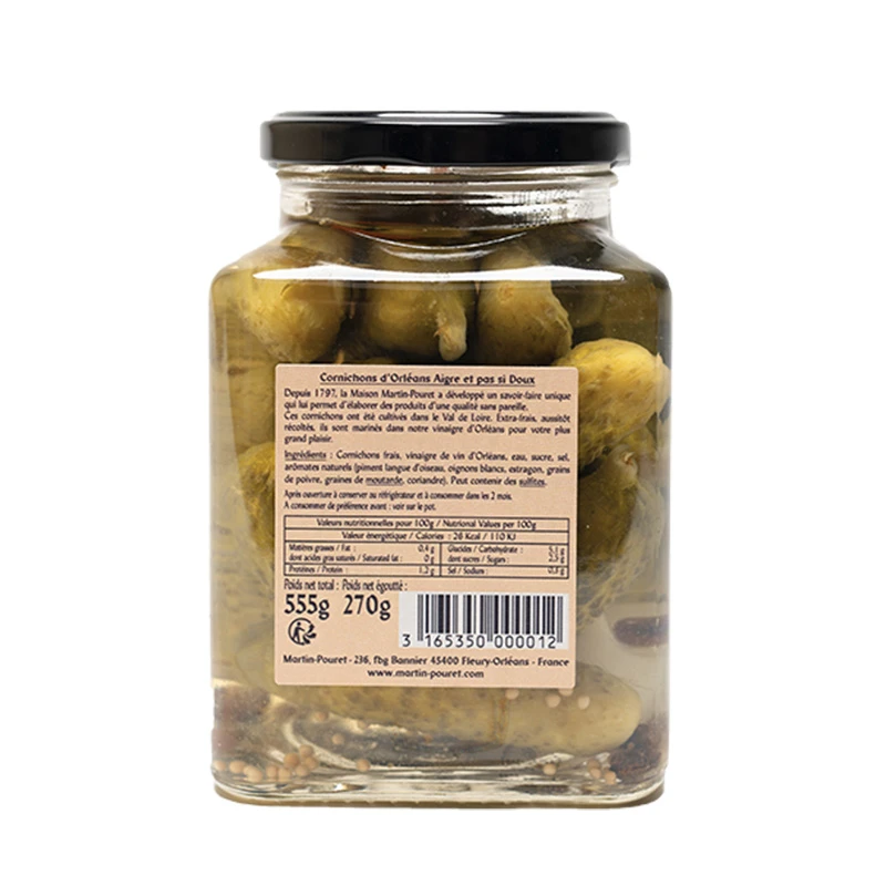 Cornichons Français aigre et pas si doux 270g - MARTIN POURET