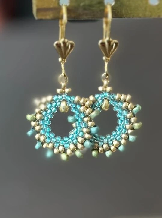 Boucles d'Oreilles - Fancy Shell's Turquoise & Or - Nina Boutik