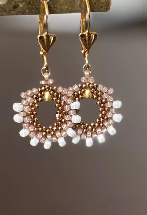 Boucles d'Oreilles - Fancy Shell's Rose, Or & Blanc - Nina Boutik