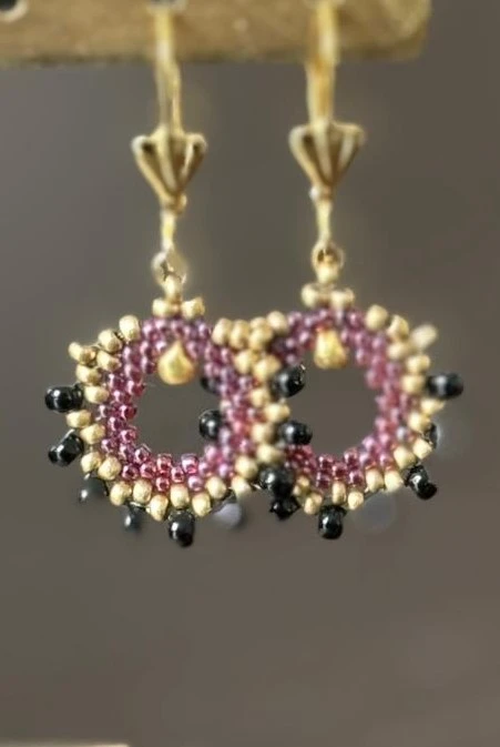 Boucles d'Oreilles - Fancy Shell's Violet, Or & Noir - Nina Boutik