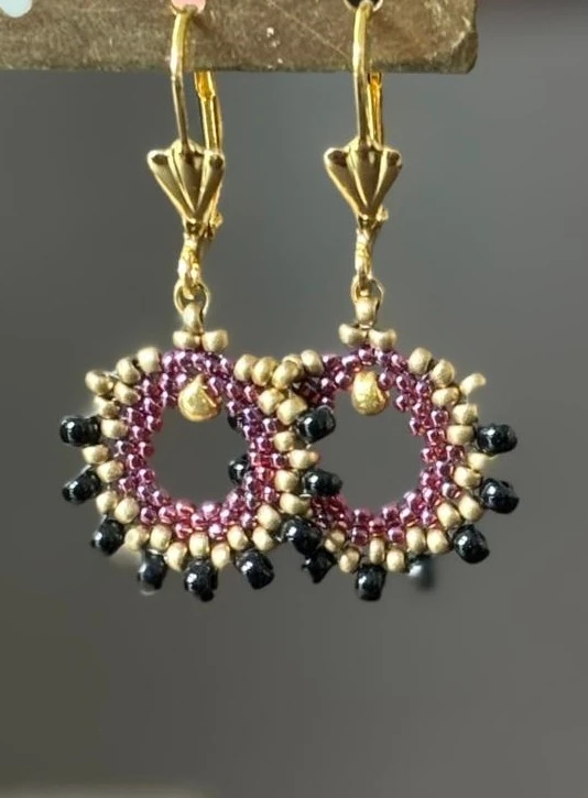 Boucles d'Oreilles - Fancy Shell's Violet, Or & Noir - Nina Boutik