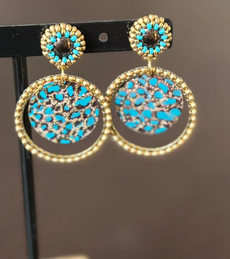 Boucles d'Oreilles - Tiger Eye Turquoise & Or - Nina Boutik