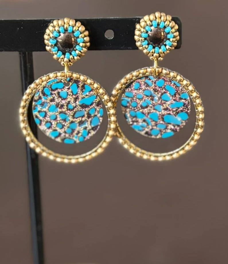 Boucles d'Oreilles - Tiger Eye Turquoise & Or - Nina Boutik