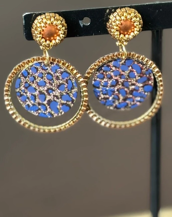 Boucles d'Oreilles - Tiger Eye Bleu Roi & Or - Nina Boutik