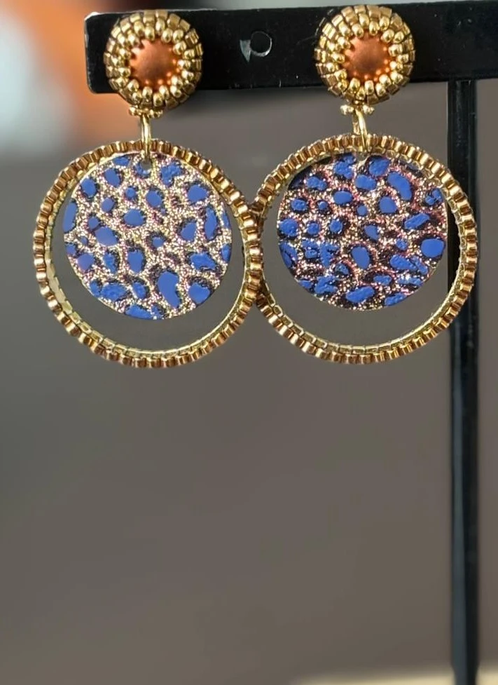 Boucles d'Oreilles - Tiger Eye Bleu Roi & Or - Nina Boutik