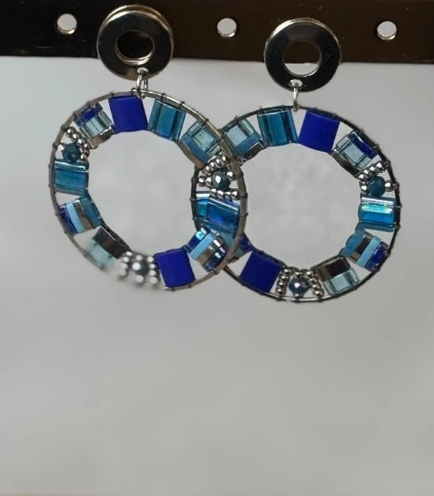 Boucles d'Oreilles - Magic Circle Bleu Mosaïque - Nina Boutik
