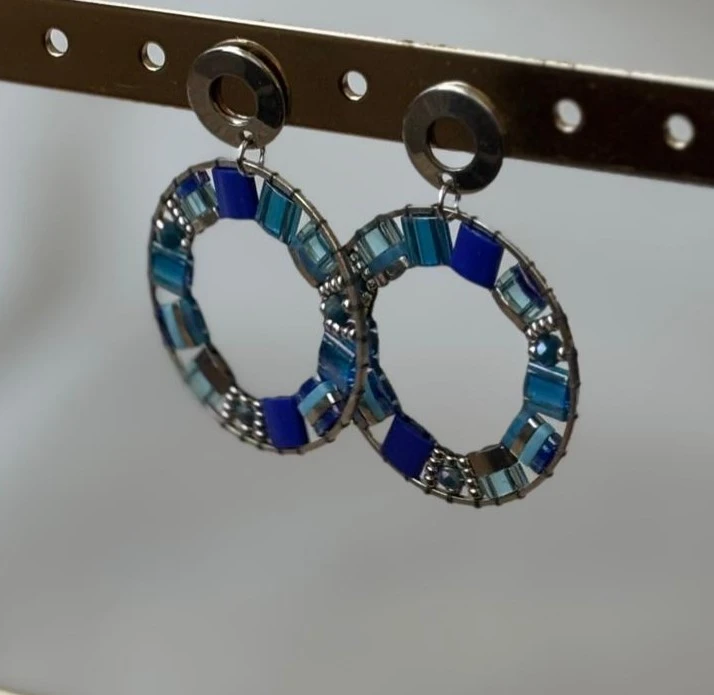 Boucles d'Oreilles - Magic Circle Bleu Mosaïque - Nina Boutik