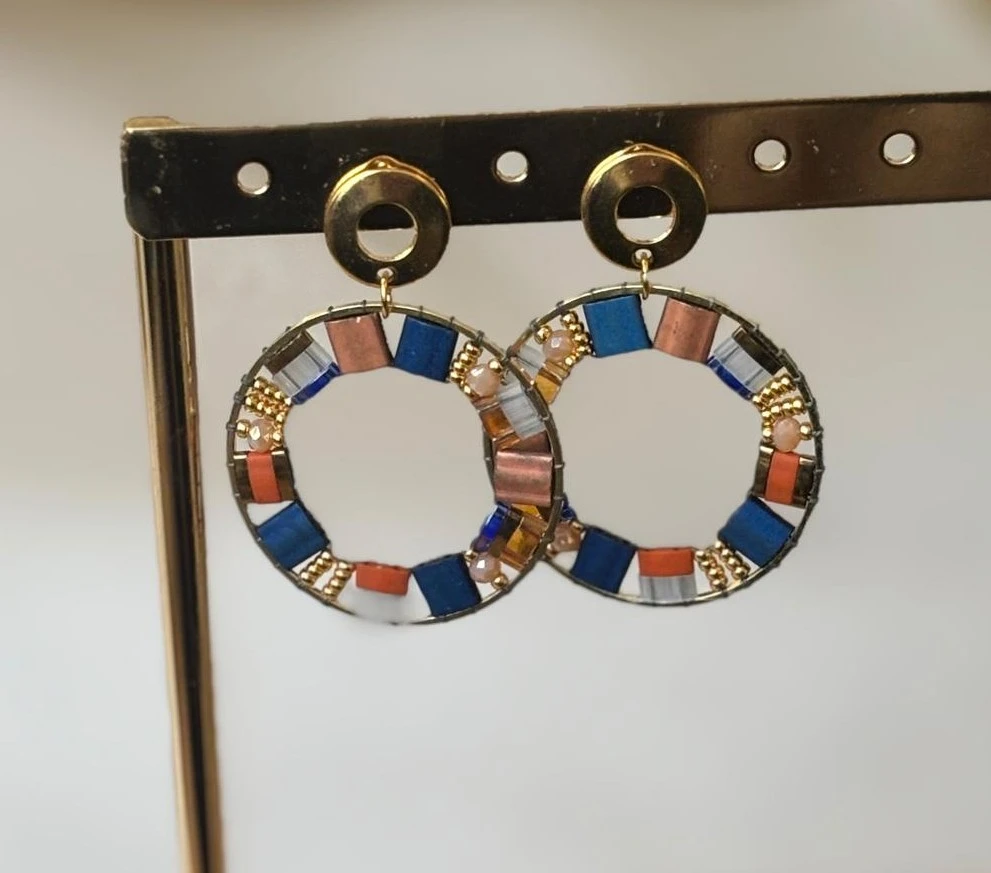 Boucles d'Oreilles - Magic Circle Bleu, Cuivre & Or - Nina Boutik