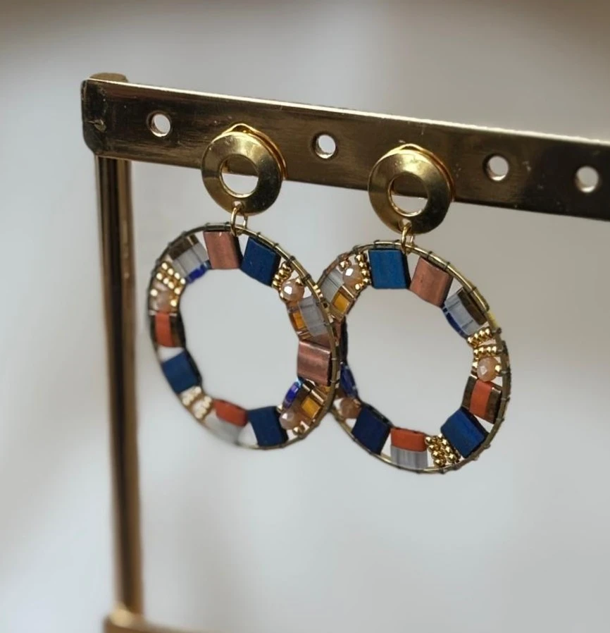 Boucles d'Oreilles - Magic Circle Bleu, Cuivre & Or - Nina Boutik