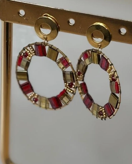 Boucles d'Oreilles - Magic Circle Rouge & Or - Nina Boutik