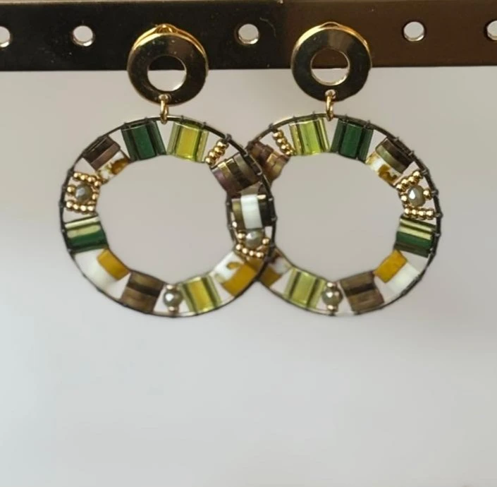 Boucles d'Oreilles - Magic Circle Vert & Or - Nina Boutik