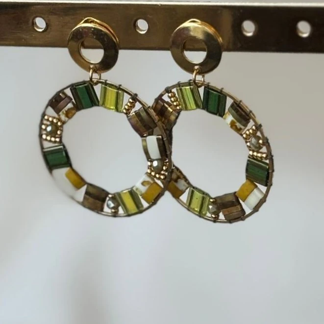 Boucles d'Oreilles - Magic Circle Vert & Or - Nina Boutik