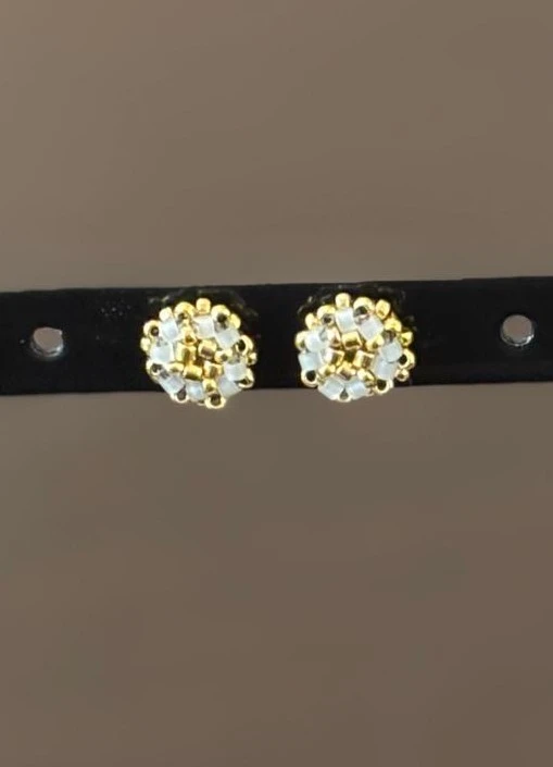 Puces d'Oreilles - Sakura Blanche & Dorée - Nina Boutik