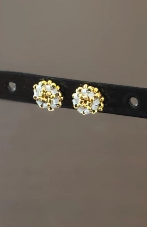 Puces d'Oreilles - Sakura Blanche & Dorée - Nina Boutik