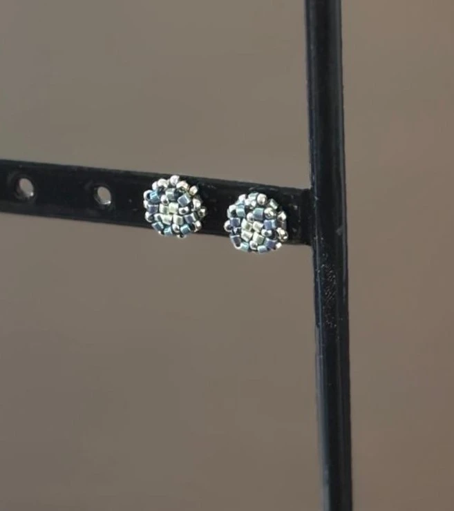 Puces d'Oreilles - Sakura Bleu Clair & Argentée - Nina Boutik