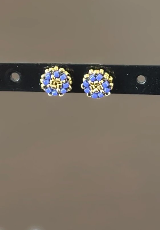 Puces d'Oreilles - Sakura Bleu Foncé & Dorée - Nina Boutik