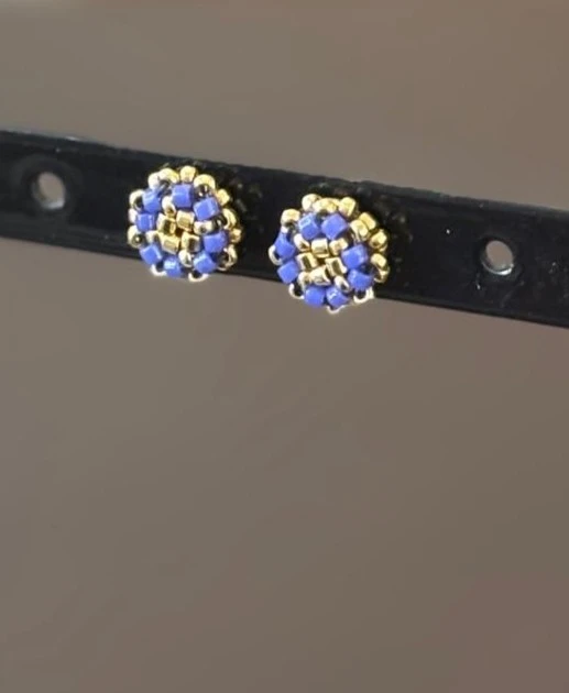 Puces d'Oreilles - Sakura Bleu Foncé & Dorée - Nina Boutik