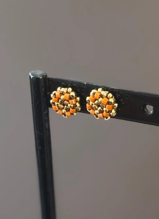 Puces d'Oreilles - Sakura Orange & Dorée - Nina Boutik