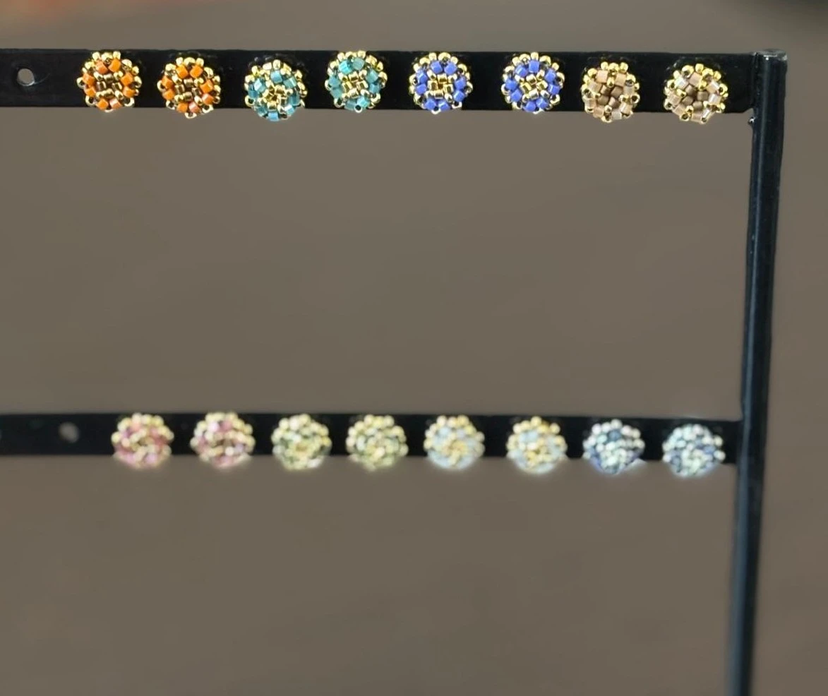 Puces d'Oreilles - Sakura Turquoise & Dorée - Nina Boutik