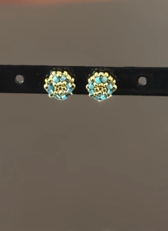 Puces d'Oreilles - Sakura Turquoise & Dorée - Nina Boutik