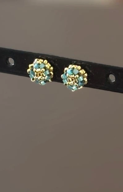 Puces d'Oreilles - Sakura Turquoise & Dorée - Nina Boutik
