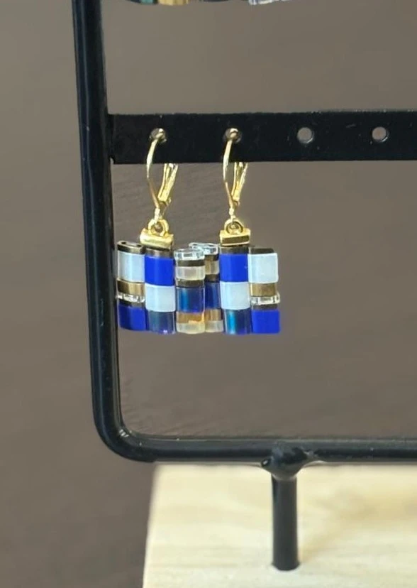 Boucles d'Oreilles - The Wall Bleu & Doré - Nina Boutik