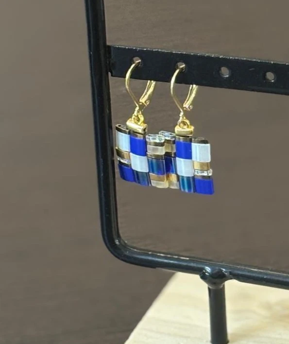 Boucles d'Oreilles - The Wall Bleu & Doré - Nina Boutik