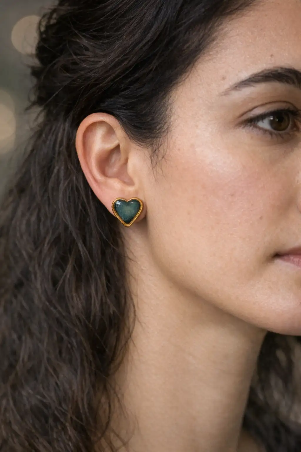 Cœur Vert/Bleuté - Céramique Doré à l'Or Fin