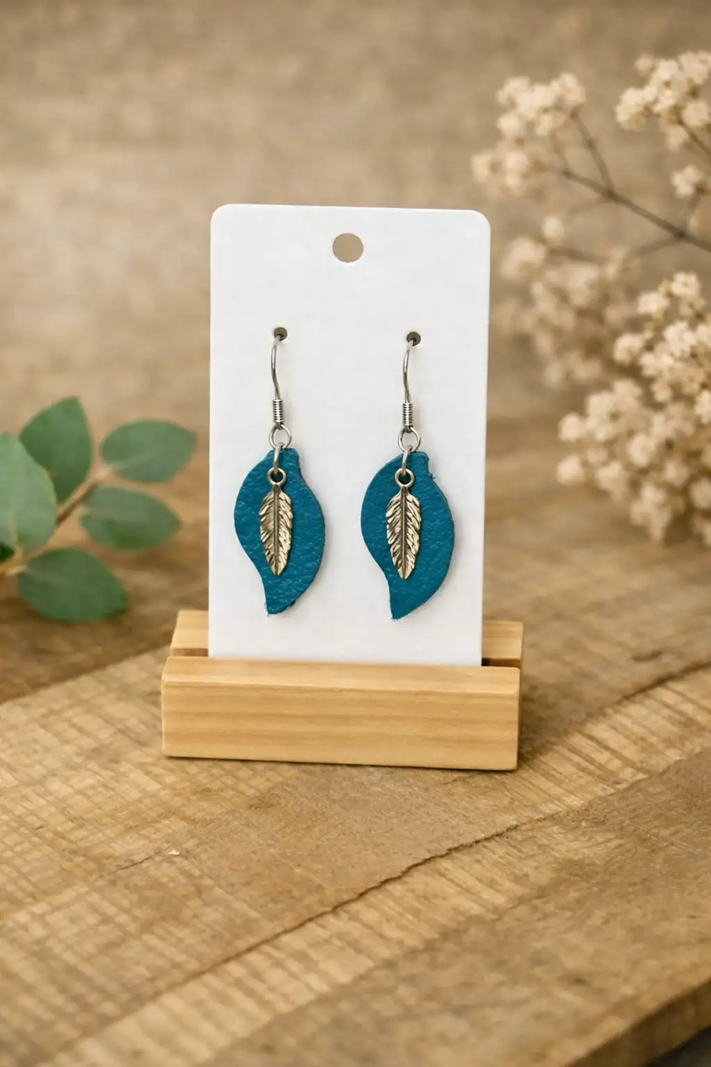 Boucles d'Oreilles - Plume Azur